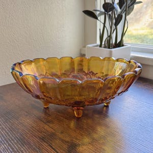Vintage Indiana Glass Iridescent Carnival Glass Fruit Bowl Harvest Grape Amber Glass Catchall Dish