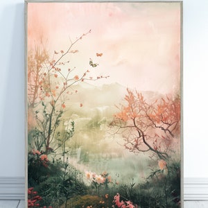 Arte de pared estético primaveral / Cartel sereno caprichoso / Impresión inspirada en la naturaleza