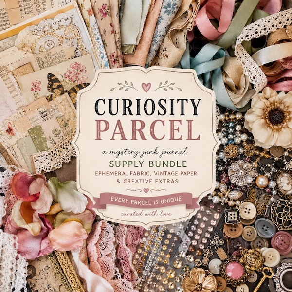NEW STOCK!!  Mystery Junk Journal Supply Parcel | Ephemera, Fabric, Vintage Paper, Extras