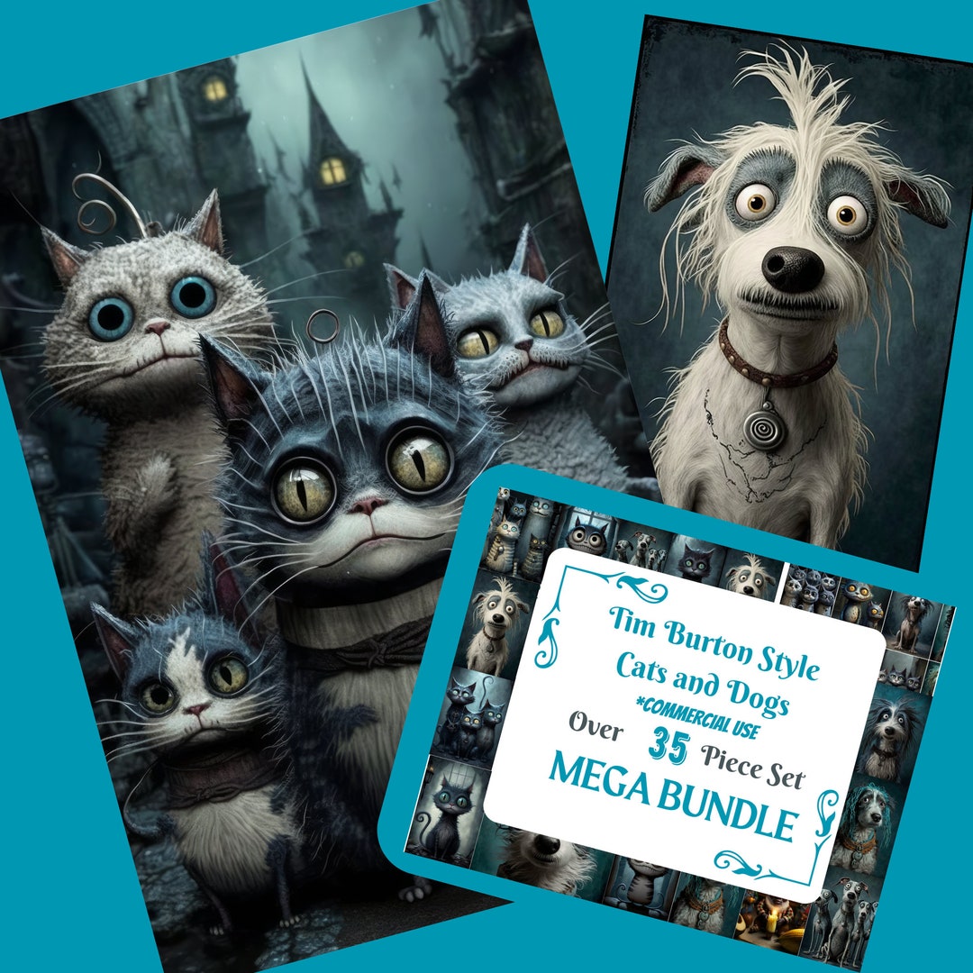 TIM BURTON Style Dogs and Cats Mega BUNDLE High Resolution, Wall Art