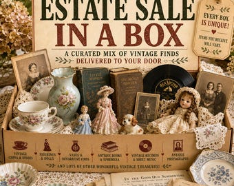 Estate Sale In A Box | Mystery Vintage China, Books, Figurines, Glass & Curiosities | Dopamine Surprise Box