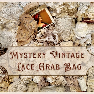 Vintage LACE Grab Bags for Crafting, Junk Journaling, Slow Stitch, Mixed Media, Bulk Buy, Doll Clothes, sewing, Neutral Trim, Mystery bundle
