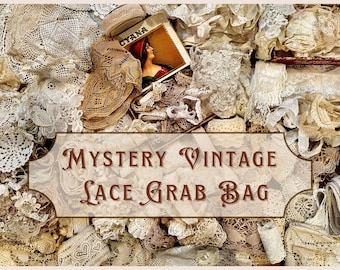 Vintage LACE Grab Bags for Crafting, Junk Journaling, Slow Stitch, Mixed Media, Bulk Buy, Doll Clothes, sewing, Trim, Mystery bundle