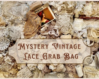 VINTAGE LACE Mystery Grab Bags for Crafting, Junk Journaling, Neutral Color Trim, Slow Stitch, Mixed Media, Bulk Buy, Doll Clothes, Sewing