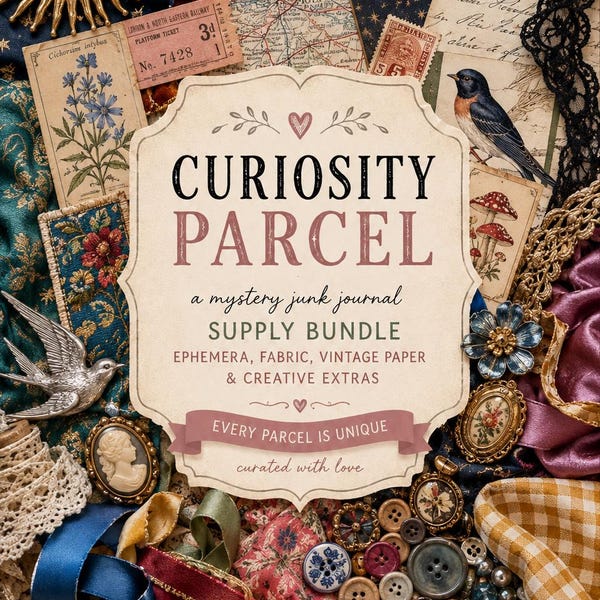 Mystery Junk Journal Supply Parcel | Ephemera, Fabric, Vintage Paper, Extras