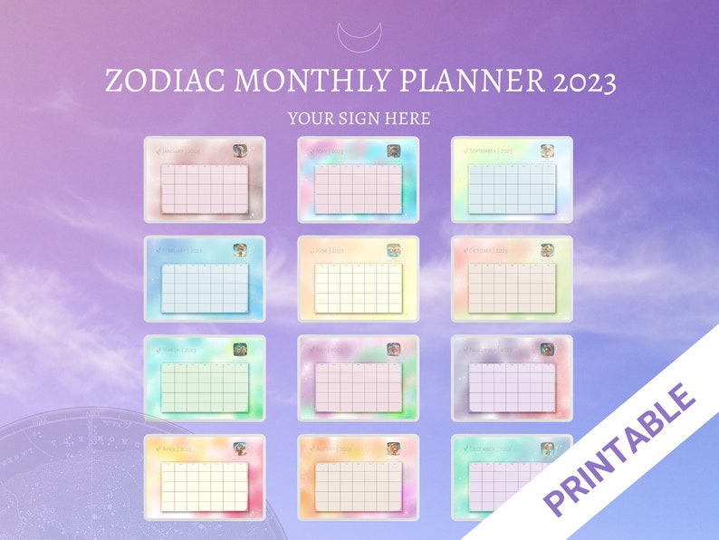 2023 Printable Zodiac Planner Digital Calendar Monthly Etsy