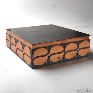 Vintage Hungarian Applied Arts Company brutalist bronze trinket jewelry box with modernist, dimensional organic copper embellishments.