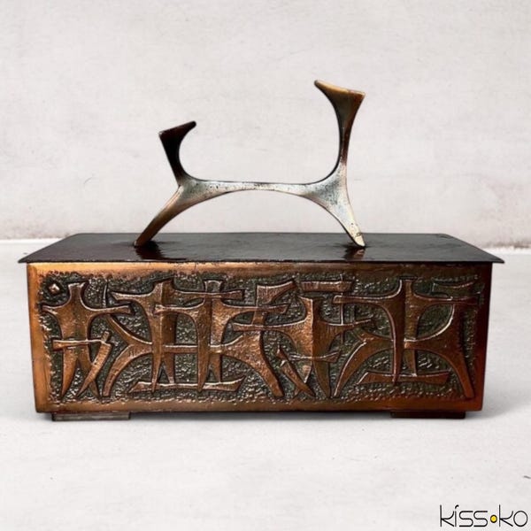 László Tothfalusi Marked Brutalist Bronze Jewelry Box: MCM Hungarian Steed Sculpture