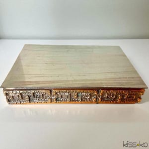 Vintage Mészáros Marked Red Copper Jewelry Box: Brutalist Wood Inlay