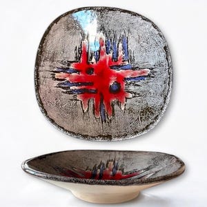 Mid Century XL Hungarian Ceramic Bowl Wall Art - Large Size Brutalist Design, Marked by Gyöngyi Kerezsi