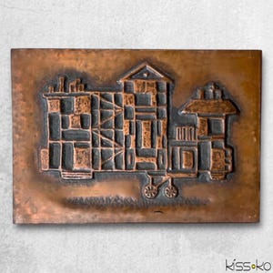Mid-Century Copper Wall Art: Hungarian Modernist Cityscape