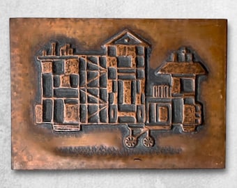Mid-Century Copper Wall Art: Hungarian Modernist Cityscape