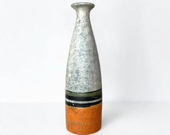 Rare Livia Gorka XL marked mid century Hungarian brutalist ceramic pottery vase with stunning modernist color palette design.