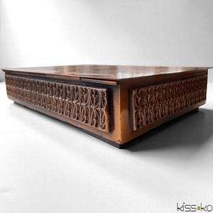 Mid Century Brutalist Bronze Trinket Box: Hungarian Copper Alloy with Wood Inlay