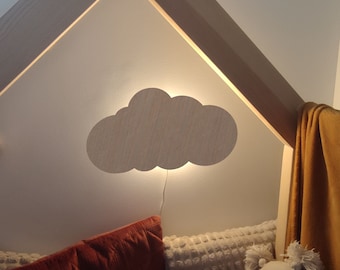 Lampe nuage LED Veilleuse en bois faite main pour enfants, Décoration de chambre de bébé, Cadeau d'anniversaire pour bébé, Kinderzimmerlampe, Minimalistisch, Wolkenlampe geschenk