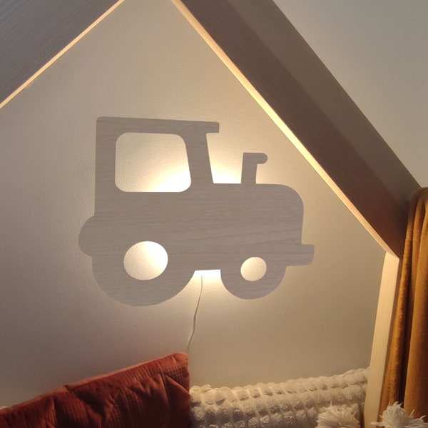 Lampe de tracteur LED Veilleuse en bois faite main pour enfants, Décoration de chambre de bébé, Cadeau d'anniversaire pour bébé, Kinderzimmerlampe, Minimalistisch, Nachtlicht geschenk