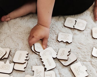 Kind Montessori Buchstabenpuzzle - Groß- und Kleinbuchstaben, Montessori Holzspielzeug, Alphabet lernen, Montessori Buchstabenpuzzle für Kinder