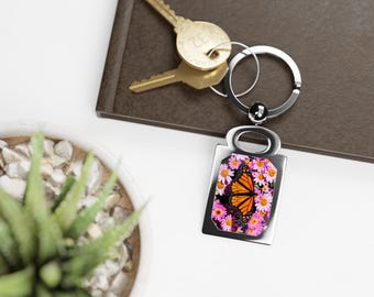 Arizona - Llavero rectangular personalizado con foto de mariposa monarca