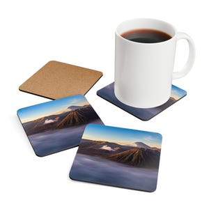 Java - Mount Bromo Vulkanlandschaft Umweltfreundliche Korkholz-Untersetzer - 4er-Set