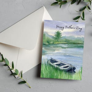 Tarjeta de felicitación y sobre para el Día del Padre en canoa, descarga instantánea, ideas de regalos de pesca imprimibles para papá, padrastro, abuelo, de hijo e hija.