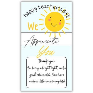 Teacher Day Appreciation Week Gift Tag Card Printable Instant Download pdf End of Year Favor from Students Class Moms
