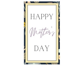 Floral Navy Mother's Day Gift Tag, Printable Favor Tag (PDF)