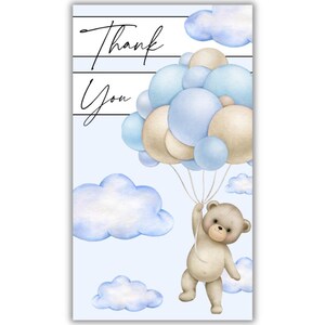 Etichetta regalo per borsa regalo "Grazie Orsetto Blu" per baby shower, festa per bambino e bambina, bomboniera stampabile, cicogna, biglietto di auguri con download immediato in formato PDF, idee per rivelare il sesso del bambino