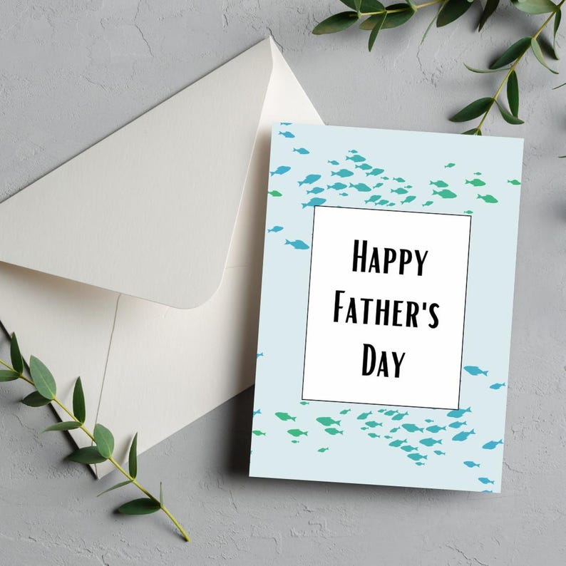 Blue Fish Father's Day Card: Printable Greeting Card & Envelope (PDF) image 1