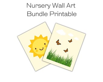 Imprimibles de arte mural para habitación infantil: Sol y mariposas (PDF de 8 x 10)