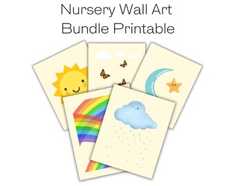 Imprimibles de arte de pared para habitación infantil: Sol, arcoíris, luna y mariposas (PDF)