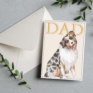 Chien de berger australien, carte et enveloppe pour la fête des pères, imprimable pdf, Idées cadeaux pour lui, papa, beau-père, petit ami, grand-père, chien
