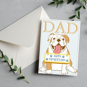 Carte et enveloppe pour papa Bull Dog Happy Father's Day Imprimable 4 x 6 numérique pdf Idées cadeaux pour lui Papa beau-père petit ami grand-père de chien