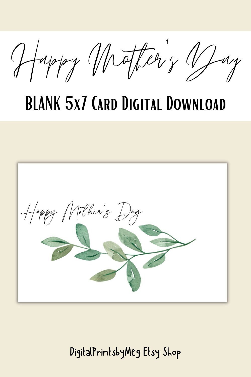 Mother's Day Card Printable PDF, Simple Leaf, Happy Mother's Day ...