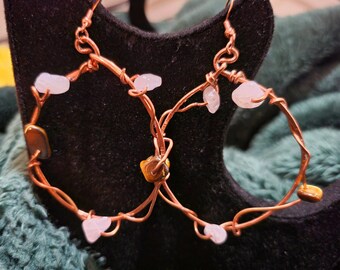 Tiger's Eye and Rose Quartz Hoops