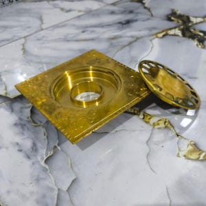Premium Engraved Solid Brass Floor Drain – Square Shower Drain for Bathroom or Outdoors
