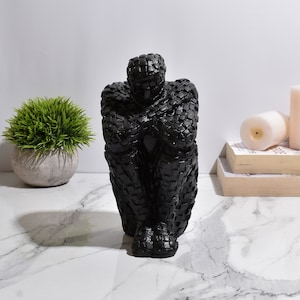 Black Thinker Statue - Intriguing Sitting Man Figurine, Perfect Office Decoration or Housewarming Gift