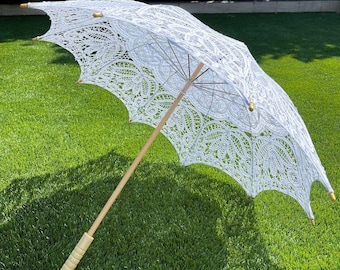 Parasoll Elegant Spetsparaply, Vit Broderad Design för Bröllopsdekoration