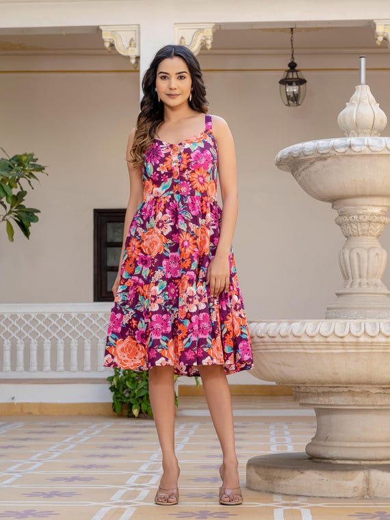 Floral Cotton Ruffle Dress, Sleeveless Tiered Sun Dress - Etsy Floral Cotton Ruffle Dress, Sleeveless Tiered Sun Dress - Etsy
