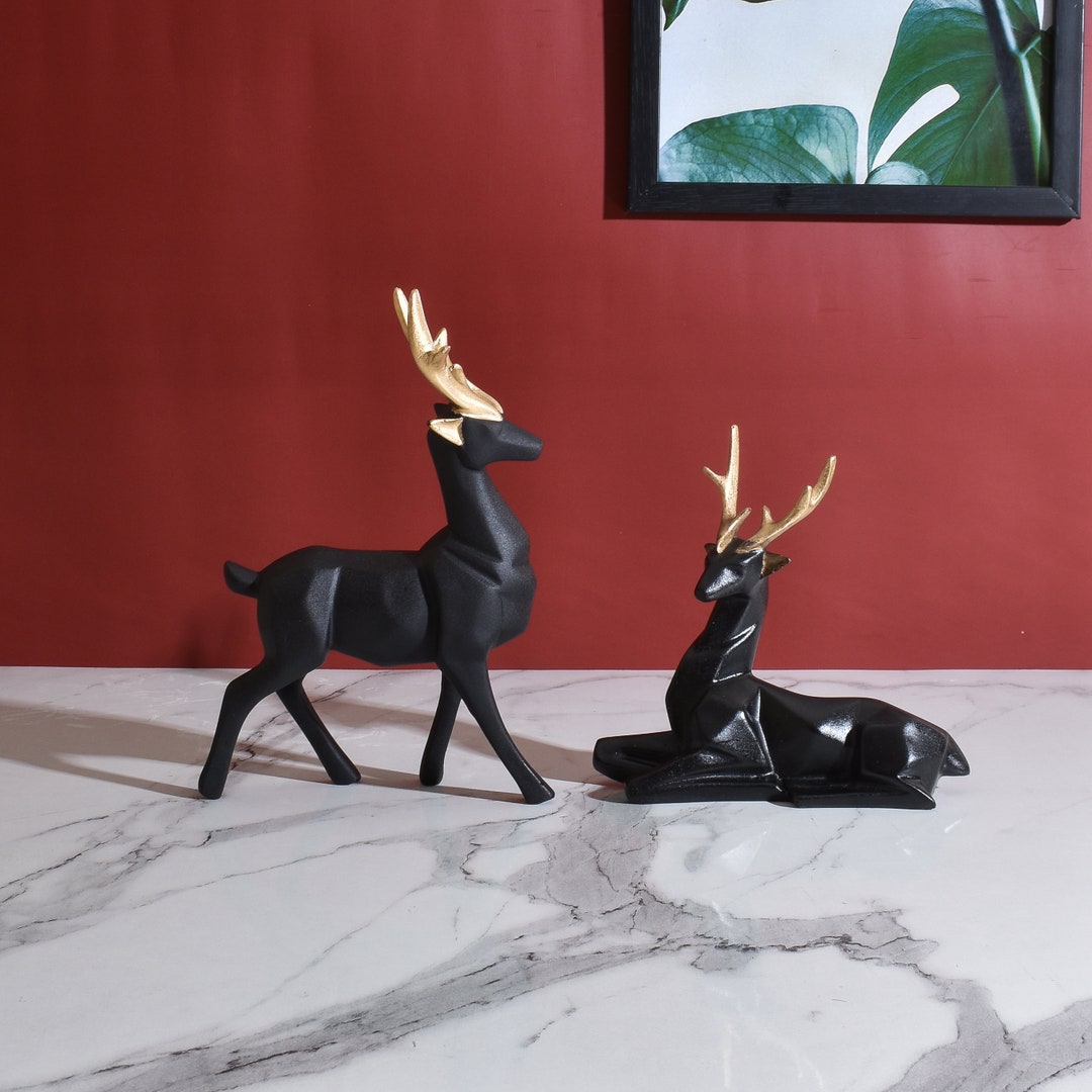 Black Deer Art Stunning Standing and Sitting Deer Showpiece Enhances