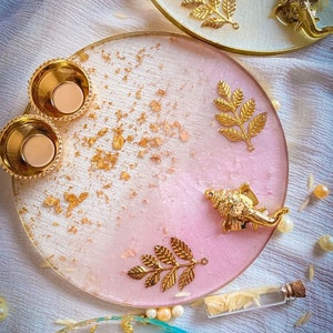 Karwachauth Rakhi Resin Pooja Thali - Elegant Diwali Decor Plate for Festive Occasion Use, Perfect for Traditional Celebrations & Rituals