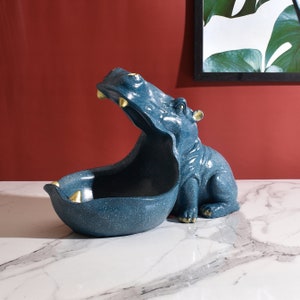 Sculpture de visage d&#39;hippopotame - Pièce maîtresse d&#39;hippopotame multicolore bouche ouverte, décoration d&#39;intérieur et rangement pour téléphones, montres, clés - Cadeau unique