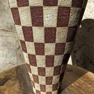 Dark red ceramic vase with beige checkers / Checkered ceramic vase image 6