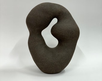 Black abstract ceramic sculpture / Tall ceramic sculpture