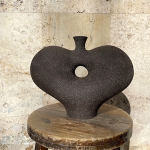 Black abstract ceramic sculpture / Modern sculpture