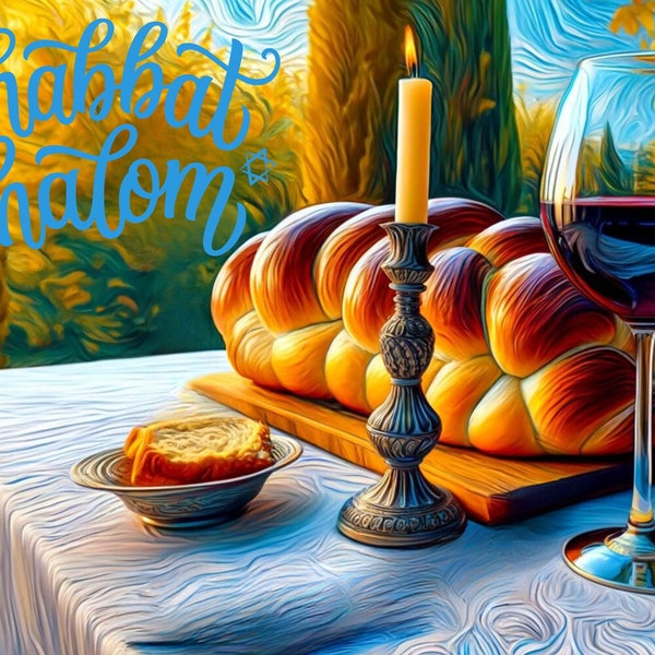 Shabbat Shalom 4K Art Set Screensaver for UHD Monitors | 3-Pack Impressionistic Art - Hebrew & English | Instant Download PNG | Samsung 4K