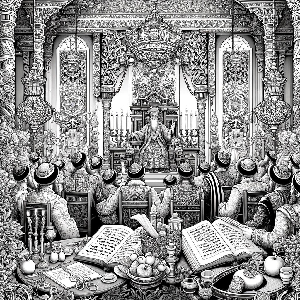 Reading the Megillah Coloring Book 7 Pages, the Purim Story, Printable ...