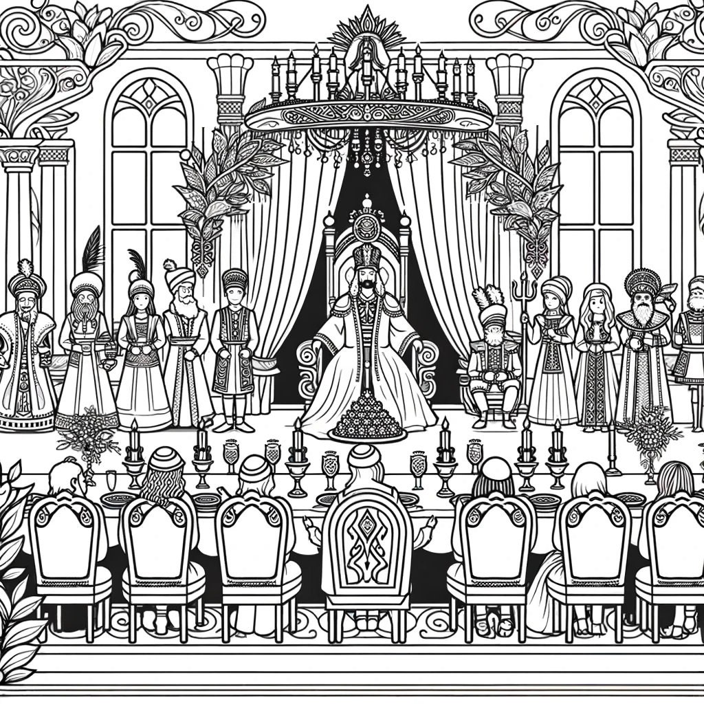 Purim Royal Banquet Purim Coloring Book Series 6 Pages, the Purim Story ...
