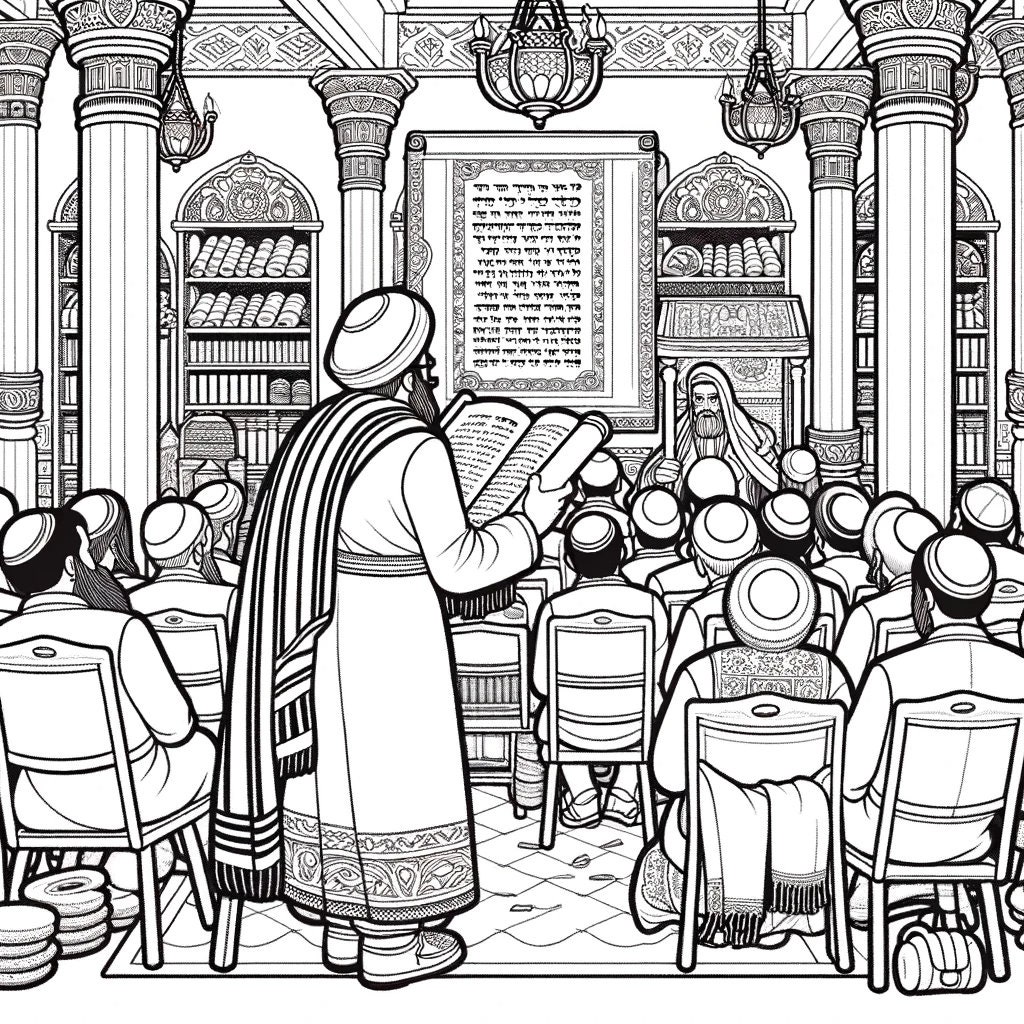 Reading the Megillah Coloring Book 7 Pages, the Purim Story, Printable ...