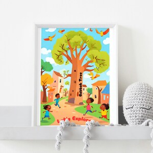 Póster infantil mágico "Árbol baobab" - decoración de pared colorida y de alta calidad para habitación infantil - varios tamaños, envío gratuito