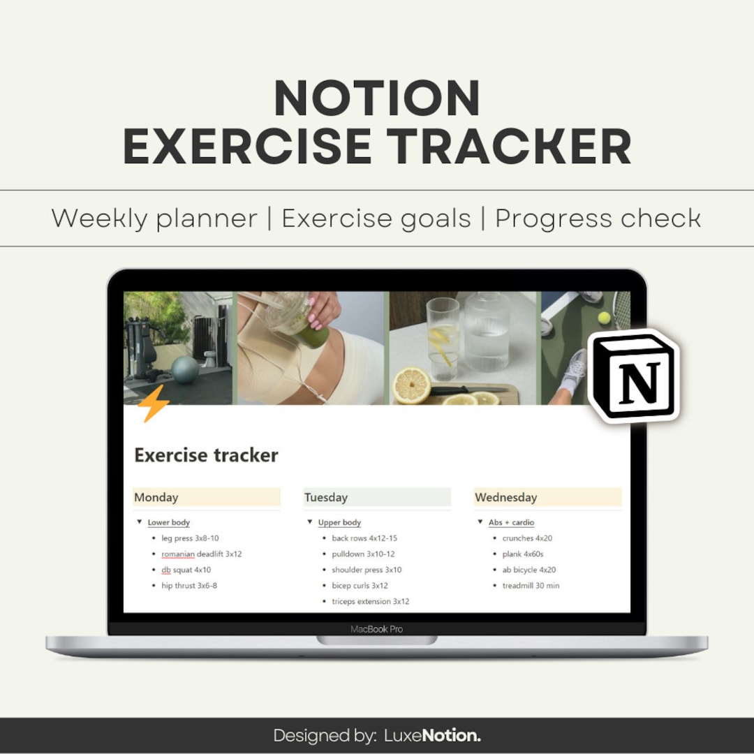 Notion Exercise Tracker Template, Notion Workout Planner, Notion